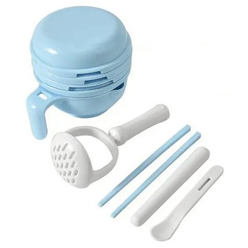 JAR嚴選 副食品研磨碗 天藍色 9件組  上蓋 + 過濾網 + 研磨板 + 榨汁器 + 研磨碗 + 研磨缽 + 筷子 + 研磨棒 + 小勺子  1組