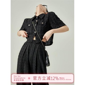 周里物/小香風氣質休閑套裝夏輕奢高級感干練氣質女裝黑色兩件套