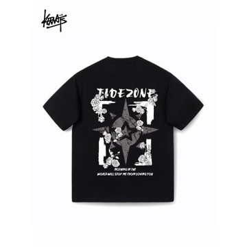 KERWATS可維斯品牌大碼男女無性別玫瑰字母印花美式落肩短袖T恤