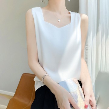 [巴黎精品] 現貨秒發 頂級法式緞面背心絲質上衣名媛絲綢冰絲涼感絲質襯衫-修身寬帶U領女素色上衣5色a1ep8
