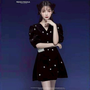 新款影樓主題服裝法式復古網紅泡泡袖寫真桔梗裙氣質小香風藝術照