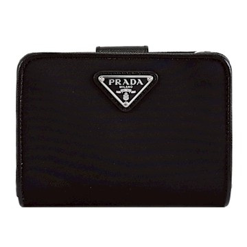 PRADA 三角LOGO經典尼龍釦式零錢短夾(黑銀)