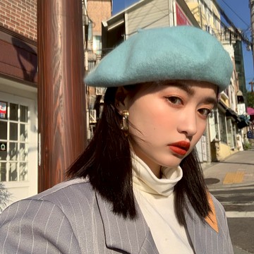 基礎好搭糖果色羊毛呢貝雷帽子女秋冬季韓版百搭文藝日系畫家帽潮1入