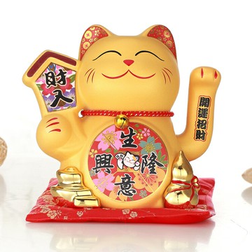 金色招財貓陶瓷擺件搖手發財貓大號前臺開業裝飾創意禮品招財進寶