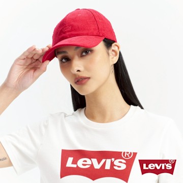 Levis 男女同款 可調式皮環丹寧棒球帽 / 精工刺繡Logo / 紅