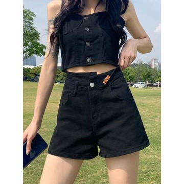 黑色高腰牛仔短褲女2025年秋冬新款a字闊腿寬松顯瘦熱褲百搭褲子