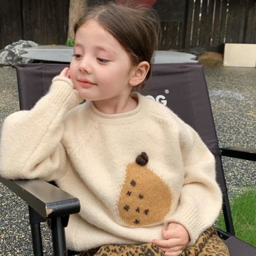 女童套頭毛衣2025秋冬新款洋氣女寶寶圓領寬松上衣可愛針織打底衫