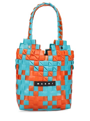 Heart Top Check Woven Handbag W/ Logo