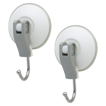 LEC 槓桿式吸盤 - 免鑽孔強力吸附浴室掛鉤  4.5 x 3 x 7.5cm  銀色 + 白色  2個