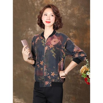 齊黛杭州絲綢免熨燙重磅砂洗100%桑蠶絲棒球服 加大碼真絲夾克女