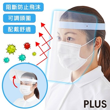 PLUS 輕量化防護防疫面罩/可調頭圍/日本設計製造 白色款 10入組