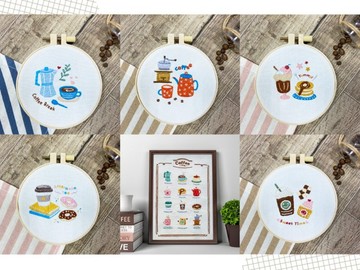 【影片教學】咖啡時光刺繡超值全材料包套組-共6款