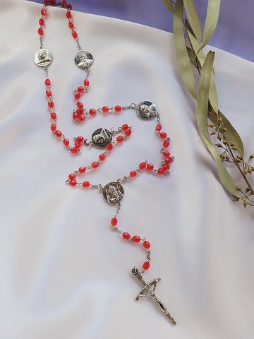 美國西洋古董飾品 / 聖誕紅彩珠透光塑料基督十字墜子Y型長項鍊