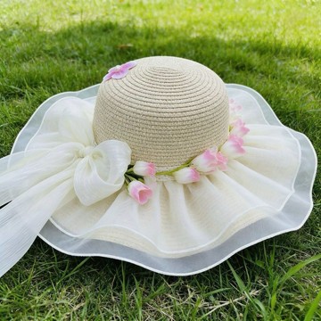 ✅【網紗蕾絲草帽神器】夏季沙灘度假防曬太陽帽 花朵海邊遮陽帽好物 輕盈透氣時尚好物 夏日首選推薦