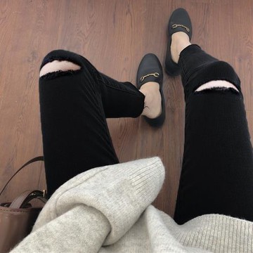 黑色破洞牛仔褲女夏2025年新款高腰大碼胖mm修身顯瘦緊身小腳九分