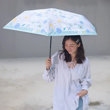 rento 防曬黑膠安全自動傘-繽紛花舞(灰藍)