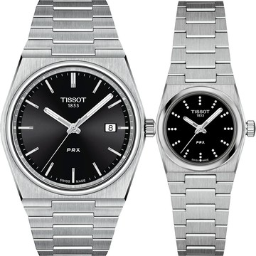 TISSOT 天梭 PRX系列 70年代復刻石英對錶 銀x黑 T1374101105100+T1370101105600