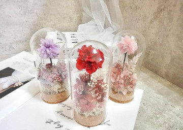 永生康乃馨玻璃罩擺飾 母親節乾燥花設計