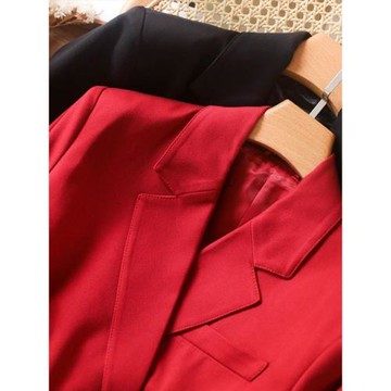 雅致通勤剛需！超有氣場！寬松休閑系帶收腰紅色小西裝外套女
