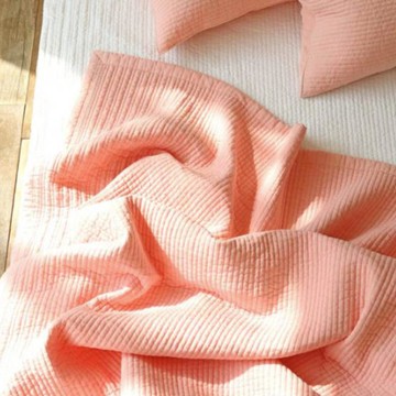 Nubile 高溫水洗顏料染60支純棉條紋絎縫床罩  蜜桃色  Q (160 x 210 cm)