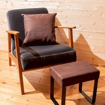 軟木皮革腳凳與抱枕套 (棕色)