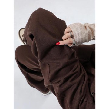 棕咖色美式直筒牛仔褲女秋冬新款胖妹妹mm高腰寬松顯瘦垂感闊腿褲