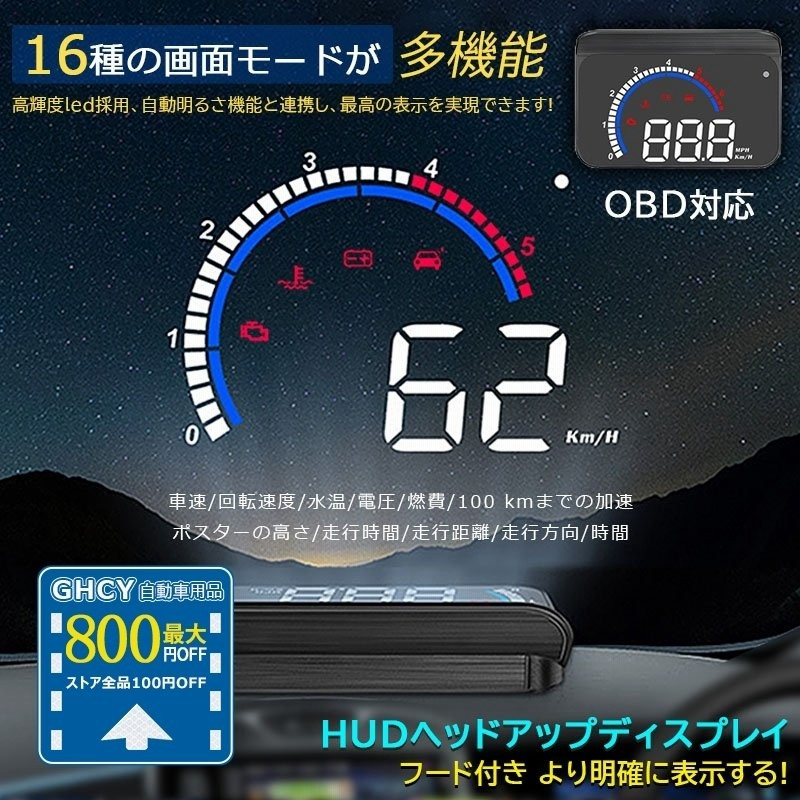 最大800円割引 Hud車 ヘッドアップディスプレイ Obd2 Gps両対応 追加 サブメーター ディスプレイ スピード タコメーター 後付け 反射投影 脇見運転防止 通販 Lineポイント最大0 5 Get Lineショッピング