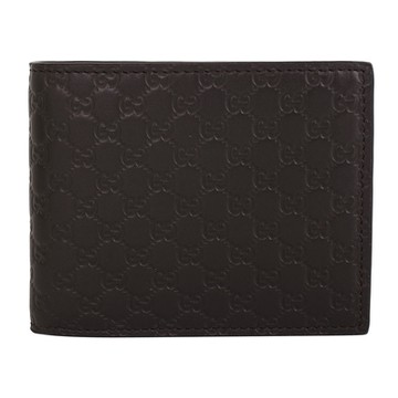 GUCCI 經典小G LOGO 壓紋皮革雙折短夾(深咖)