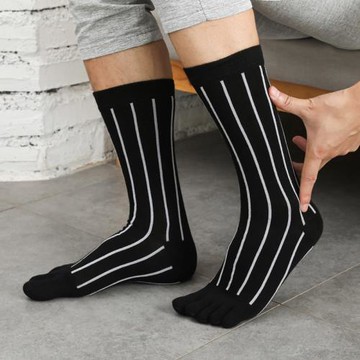 男士商務中高筒五指襪純色棉分趾長襪子厚保暖拇指襪吸汗防臭高彈