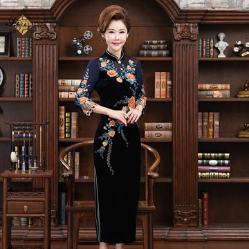 虧本清倉碧陽新款女裝婚禮旗袍改良新式絲絨旗袍喜婆婆婚宴裝禮服