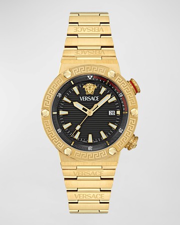 Men's Greca Logo IP Yellow Gold Bracelet Watch, 43mm