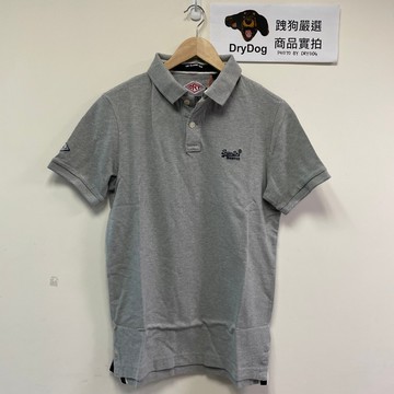跩狗嚴選 極度乾燥 Superdry 灰色 Polo衫 刺繡 藍黑Logo 素色 有機純棉 短袖 上衣 素T 月亮灰 p19 polo