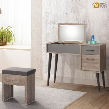 WAKUHOME 瓦酷家具 OLAN 簡約生活 3尺掀鏡台(含椅)-90x40x77cm