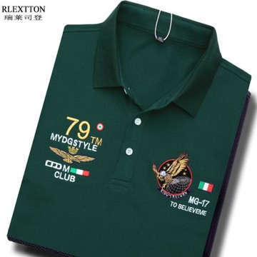 品牌男裝短袖翻領T恤純棉刺繡POLO衫保羅有領帶領夏季上衣服綠色