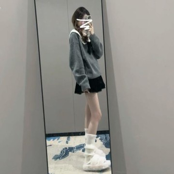 慵懶巨好看拼接蝴蝶結毛衣秋冬2025新款灰色寬松加厚套頭針織上衣