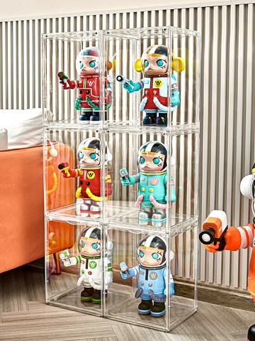 透明盲盒收納展示架手辦收納盒娃娃玩偶單個防塵泡泡瑪特展示柜子