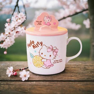三麗鷗helloKitty聯名陶瓷馬克杯卡通可愛顏值喝水杯帶蓋杯子女生
