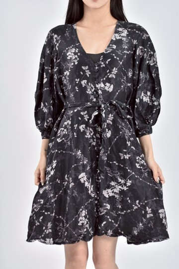 (S) allsaints碎花質感短袖黑色洋裝