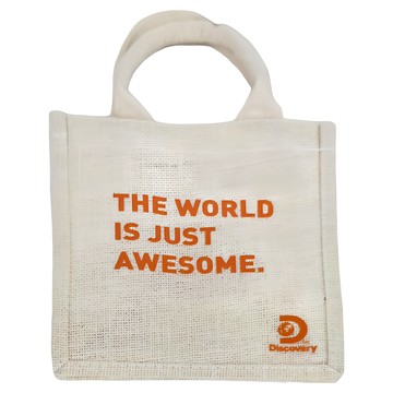 Discovery 簡約棉麻提袋 THE WORLD IS JUST AWESOME.  21 x 14 x 23cm  白色