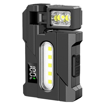 SENLI 多角度可旋轉筆夾照明燈 EDC雙光源遠射手電筒 數顯隨身磁吸工作燈 紅藍白光側燈  黑色  1個