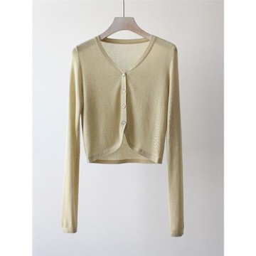 2025春夏季女士針織開衫高腰修身v領薄款空調衫披肩小外套配裙子