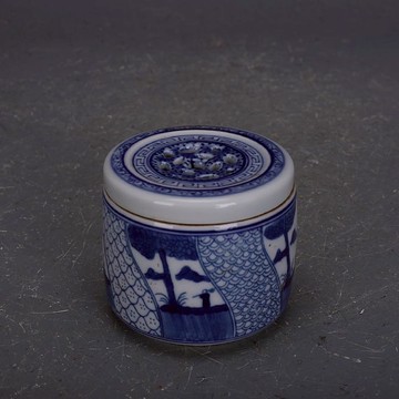 清代青花山水紋鏤空五良大甫香爐景德鎮做舊仿古瓷器古玩收藏擺件