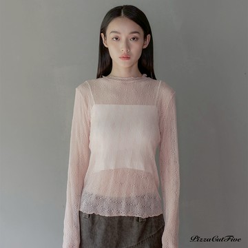 花紋圓領透膚長袖上衣 PizzaCutFive PCF253403009