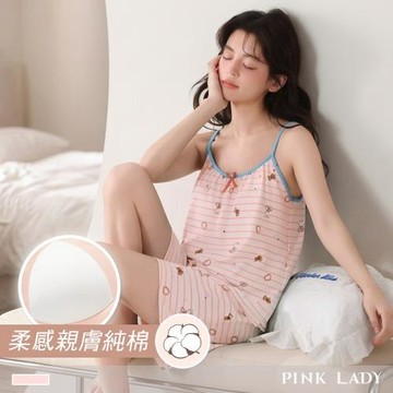 【PINK LADY】純棉 罩杯式 條紋小熊 兩件式睡衣 成套睡衣 居家服(女睡衣/細肩帶睡衣/春夏睡衣/內附胸墊) 67160