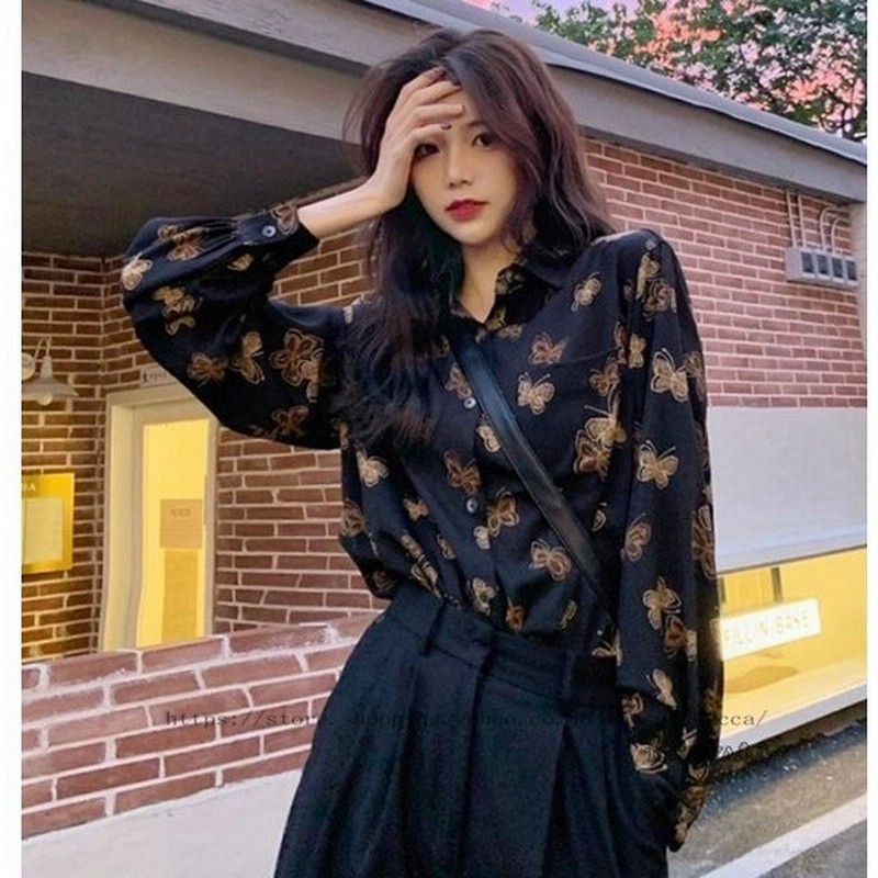 柄シャツ 襟付き シャツ ブラウス 長袖 トップス レディース 春 秋 代 30代 40代 蝶柄服 黒 総柄 蝶々 蝶柄 通販 Lineポイント最大get Lineショッピング