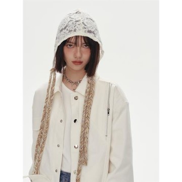 YUKAHOUSE 夾克外套黑白拼接設計感男女情侶拉鏈純色刺繡上衣春夏