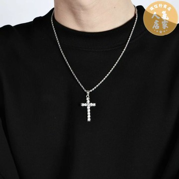 項鍊男 嘻哈項鍊 項鍊 滿鑽十字架項鍊INS馬思唯鋯石歐美說唱嘻哈男女鎖骨鍊個性鈦鋼鍊