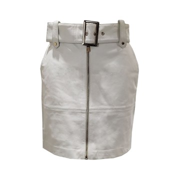 PINKO白色前拉鍊腰帶裙子