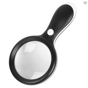 大鏡面手持式閱讀放大鏡10倍冷暖光88mm看書讀報鑑賞高清高倍放大鏡 黑色 3395 不帶電池