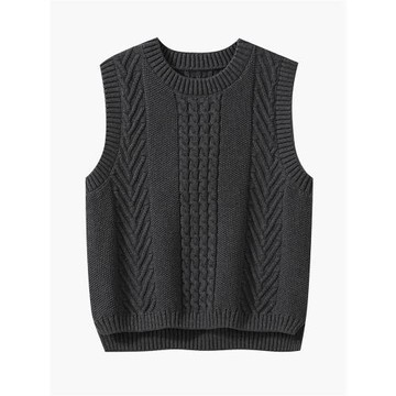 100%純棉針織馬甲背心女秋冬前短后長麻花外穿寬松全棉厚疊穿坎肩